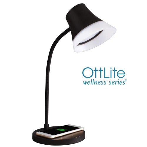 OttLite Wellness Series Shine LED Desk Lamp with Wireless Charging, Black